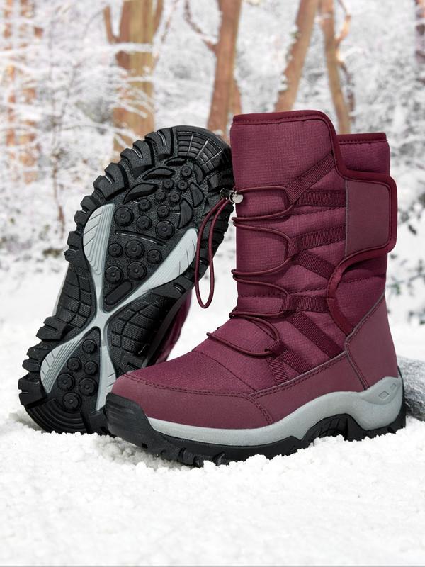 Women's Solid Lace Up Velcro Snow Boots, Casual Warm Plush Anti-slip Waterproof Outdoor Ankle Boots for Women for Winter, Female All-match Round Toe Shoes for Women for Daily Footwear