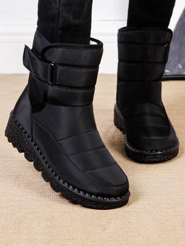 Women's Solid Color Velcro Snow Boots, Casual Boots for Winter, Warm and Comfortable Ankle Boots for Women & Girls