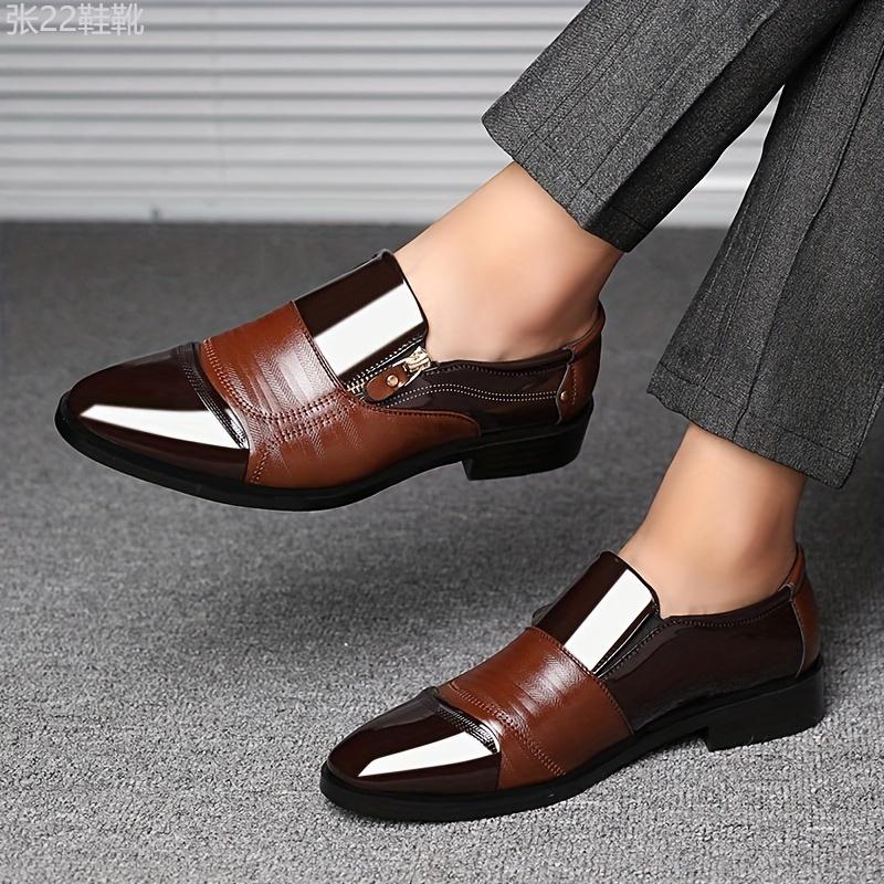 Fashionable Mens Dress Shoes with Stylish Zipper Accent - Durable Slip-On Design for Business & Office - Comfortable Anti-Slip PU Leather Upper for All-Day Wear Boy Footwear Walking Shoes Closed Work Rubber Pedal Decor