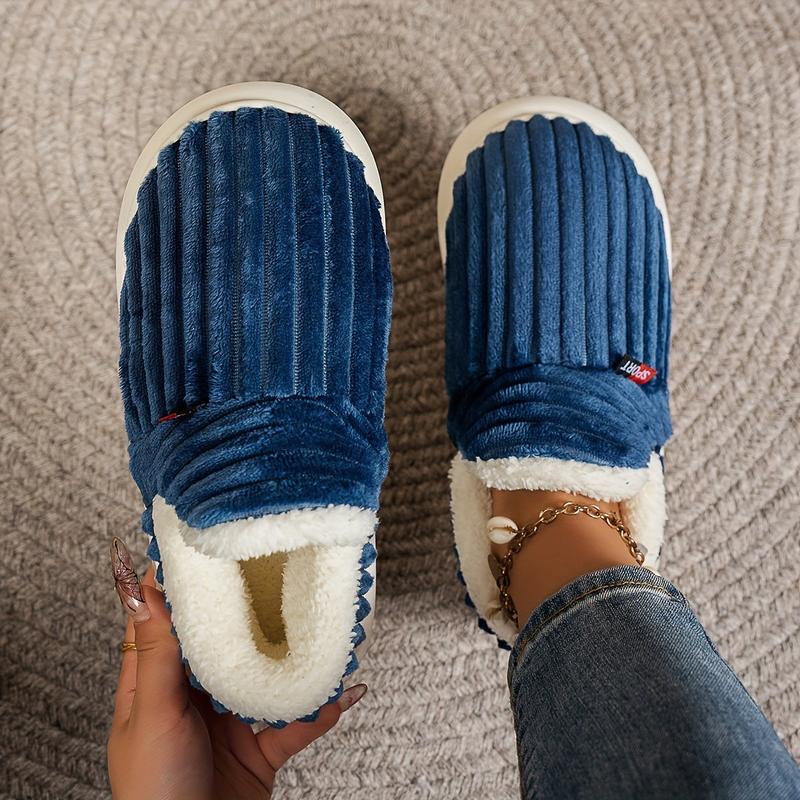 Thermal Solid Color Winter Slippers, Super Soft Slip On Flatform House Shoes, Cozy & Warm Plush Floor Slippers