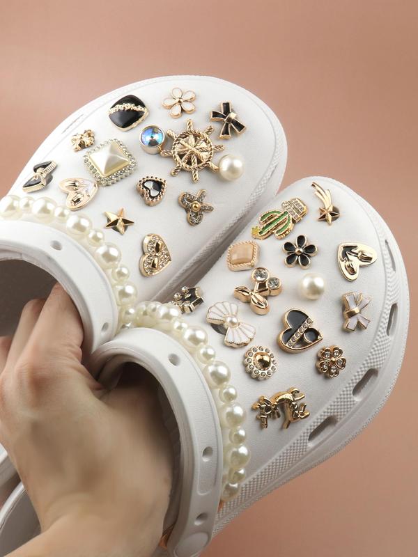 Women's Rhinestone Clogs Decoration, Colorful Heart & Flower & Rabbit & Deer & Cactus Shaped Shoes Charms, Cute Faux Pearl Decorated DIY Jewelry for Clogs