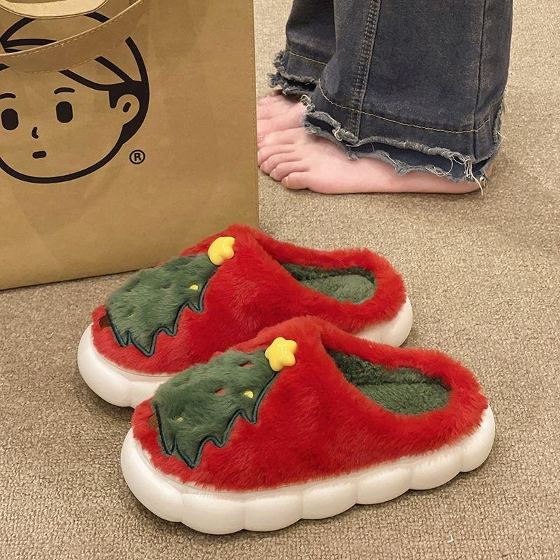 Womens Mens Couple Slippers Halloween Christmas Cute Cartoon Pattern Slipper Anti-slip Design Cozy Indoor House Winter Shoes Soft Plush Warm Slippers Gifts for Girlfriend