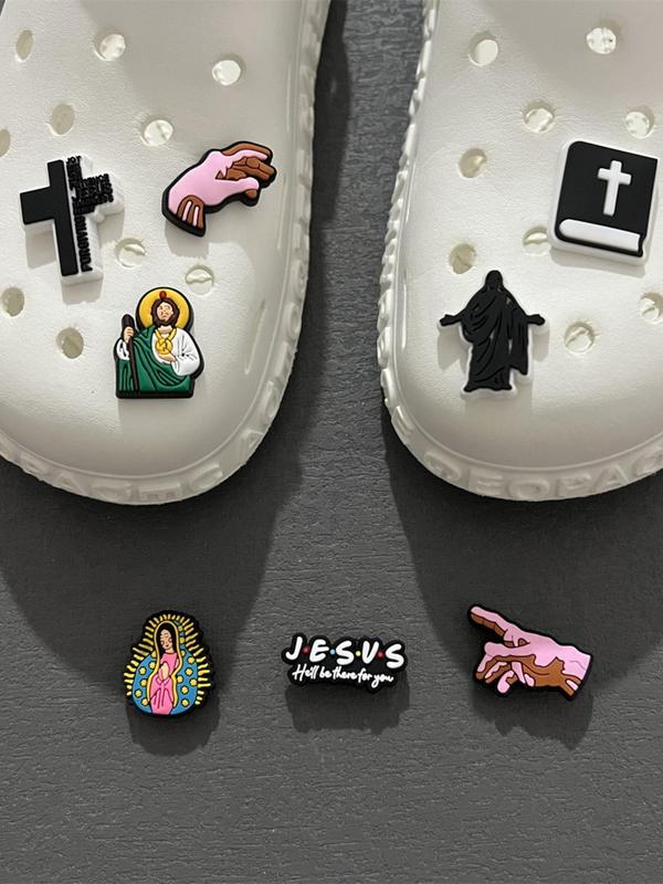 Cute Kawaii Trendy Jesus Design PVC Soft Rubber Shoes Decoration, 8 Counts set DIY Clogs Slippers Shoe Charms for Girls Women Men, Aesthetic Shoe Charms for Clog