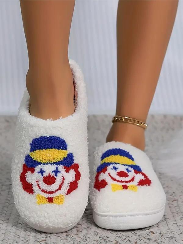 Women's Cute Cartoon Clown Pattern Plush Slippers, Casual Soft Comfortable Home Slippers, Warm Slippers for Indoor & Outdoor Use for All Seasons