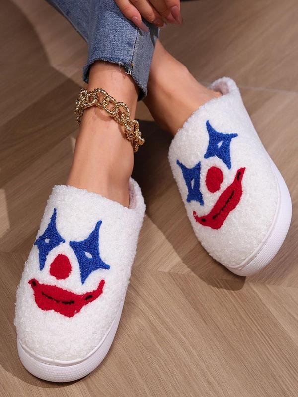 Women's Cute Cartoon Clown Pattern Plush Slippers, Casual Soft Comfortable Home Slippers, Warm Slippers for Indoor & Outdoor Use for All Seasons