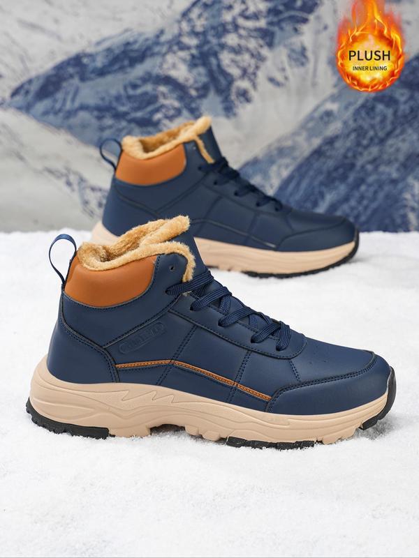 Men's Fashionable Patchwork Design Lace Up Front Warm Snow Boots, Casual Comfortable Outdoor Sports Shoes, Male All-match Round Toe Shoes for Daily Wear