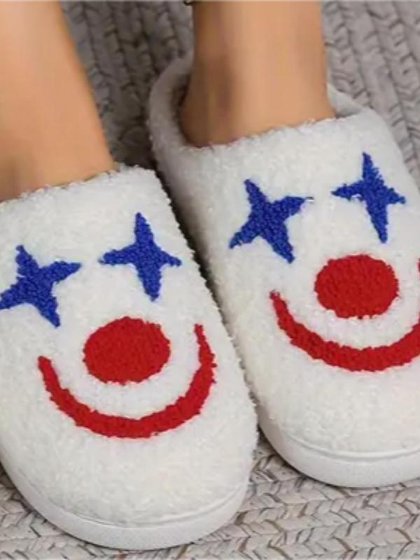 Women's Cute Cartoon Clown Pattern Plush Slippers, Casual Soft Comfortable Home Slippers, Warm Slippers for Indoor & Outdoor Use for All Seasons