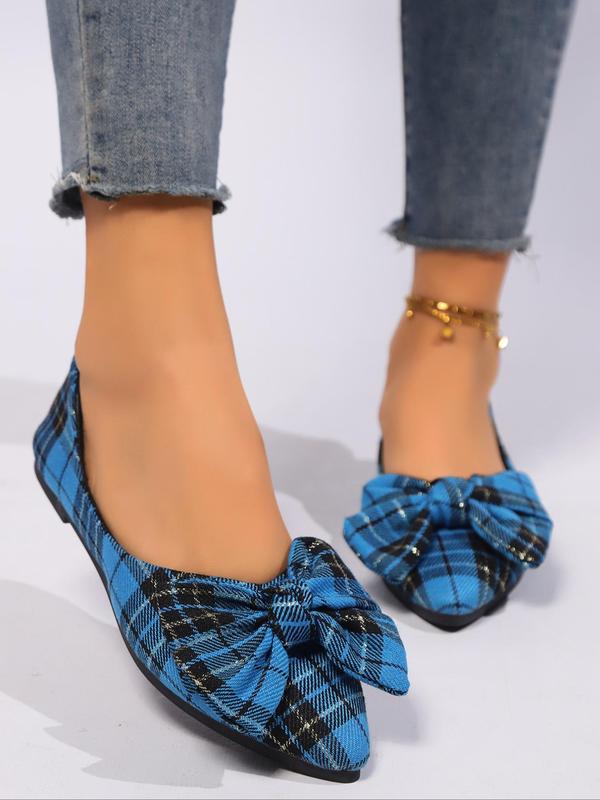 Women's Fashionable Tartan Pattern Bowknot Design Flat Shoes, Casual Comfortable Pointed Toe Slip on Shoes for Daily Wear, All-match Commuter Shoes for Women