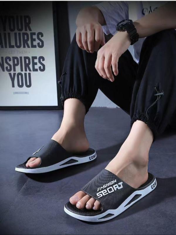 Men's Letter Print Fashion Slippers, Casual Comfortable Home Slippers, Non-slip Soft Slippers for Indoor & Outdoor Wear