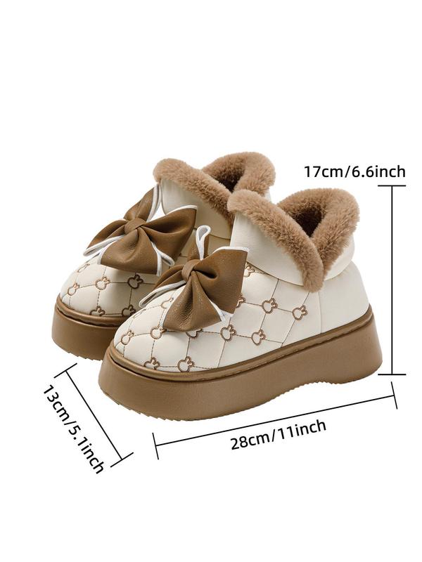 Women's Cute Bowknot Decor Quilted Design Plush Slippers, Casual Soft Comfortable Home Slippers, Warm Slippers for Indoor & Outdoor Use for Fall & Winter