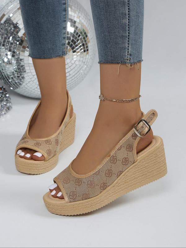 Women's Fashionable Floral Pattern Platform Sandals, Casual Versatile Buckle Decorated Wedges Sandals for Summer, Lightweight Breathable Comfortable Shoes for Daily Wear