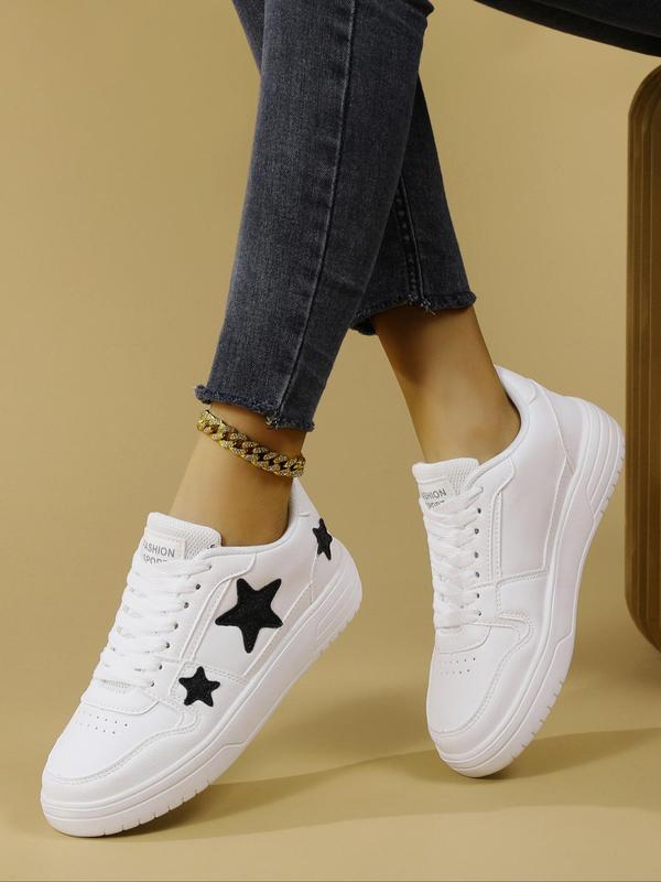 Women's Fashionable Star Patched Design Lace Up Sneakers, Casual Comfortable Breathable Sports Shoes, Female All-match Round Toe Shoes for Daily Wear