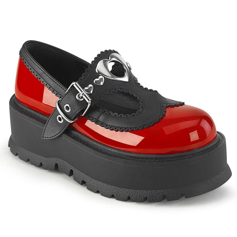 Demonia Slacker-23 Red-Black Vegan Leather Platforms