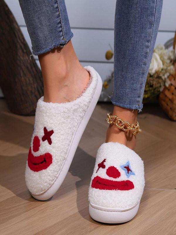 Women's Cute Cartoon Clown Pattern Plush Slippers, Casual Soft Comfortable Home Slippers, Warm Slippers for Indoor & Outdoor Use for All Seasons