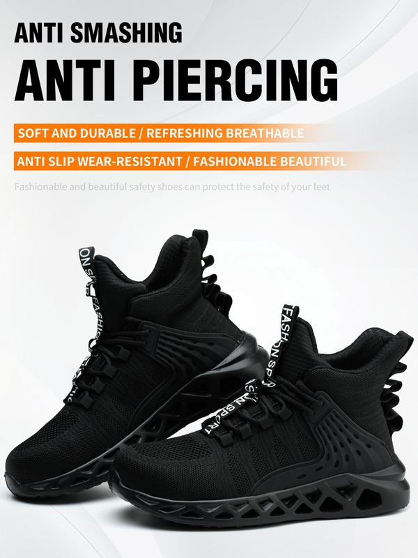 Men's Sporty Lace Up High Top Sneakers, Designer Shoes, Casual Comfortable Breathable Safety Shoes, Lightweight Hollow Out Design Work Shoes for Men, Non Slip Steel Toe Sneakers Streetwear Shoes