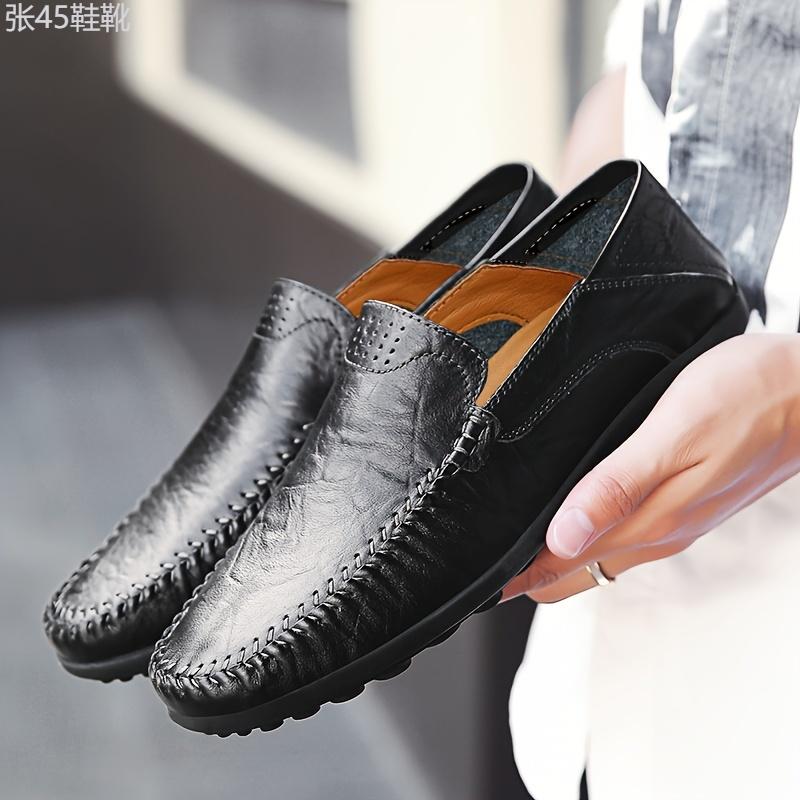 CLOHOO Men's Casual Slip-On Loafers - Minimalist Business Cow Split Leather Shoes with Rubber Sole, PU Inner, All-Season Comfort Breathable Round Toe Footwear for Daily Wear