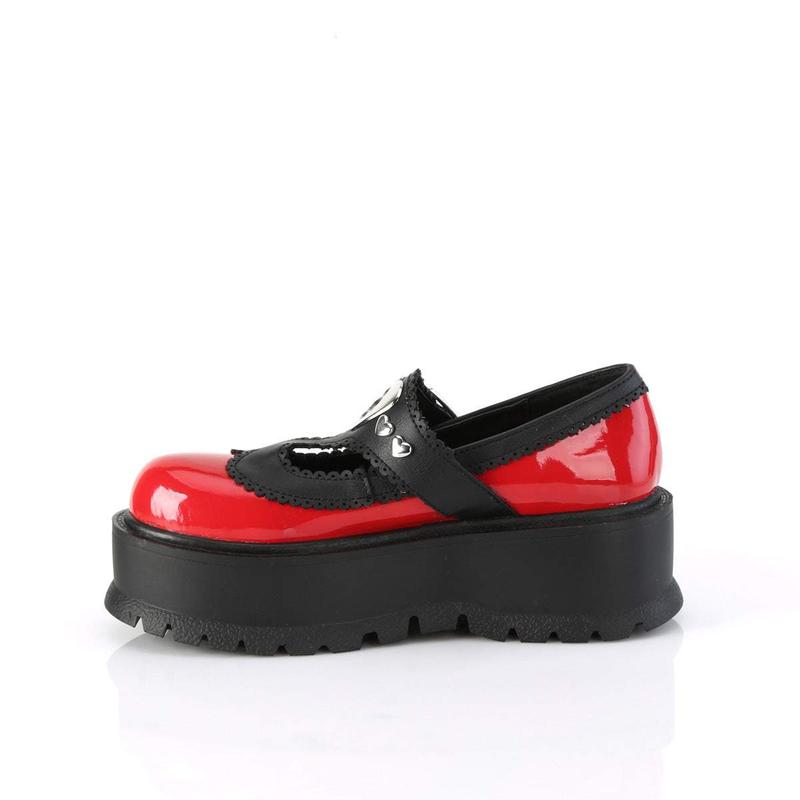 Demonia Slacker-23 Red-Black Vegan Leather Platforms