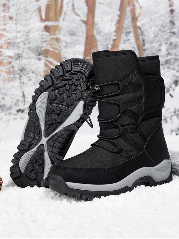 Women's Solid Lace Up Velcro Snow Boots, Casual Warm Plush Anti-slip Waterproof Outdoor Ankle Boots for Women for Winter, Female All-match Round Toe Shoes for Women for Daily Footwear