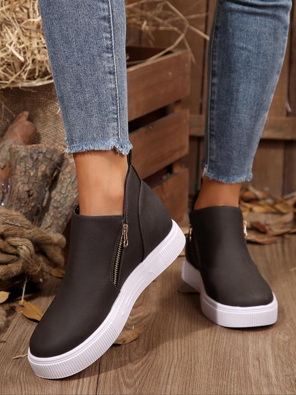 Women's Fashionable Solid Color Zipper Ankle Boots, Casual Comfortable Round Toe Boots for Fall & Winter, Female All-match Trendy Shoes for Daily Wear