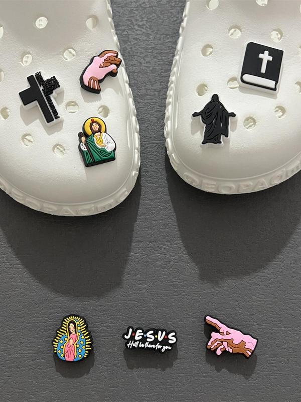 Cute Kawaii Trendy Jesus Design PVC Soft Rubber Shoes Decoration, 8 Counts set DIY Clogs Slippers Shoe Charms for Girls Women Men, Aesthetic Shoe Charms for Clog