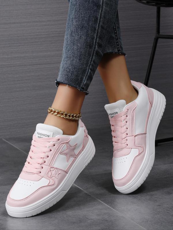 Women's Fashionable Star Patched Design Lace Up Sneakers, Casual Comfortable Breathable Sports Shoes, Female All-match Round Toe Shoes for Daily Wear