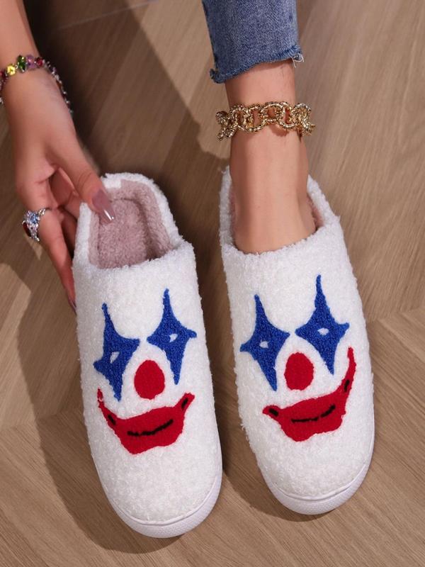 Women's Cute Cartoon Clown Pattern Plush Slippers, Casual Soft Comfortable Home Slippers, Warm Slippers for Indoor & Outdoor Use for All Seasons