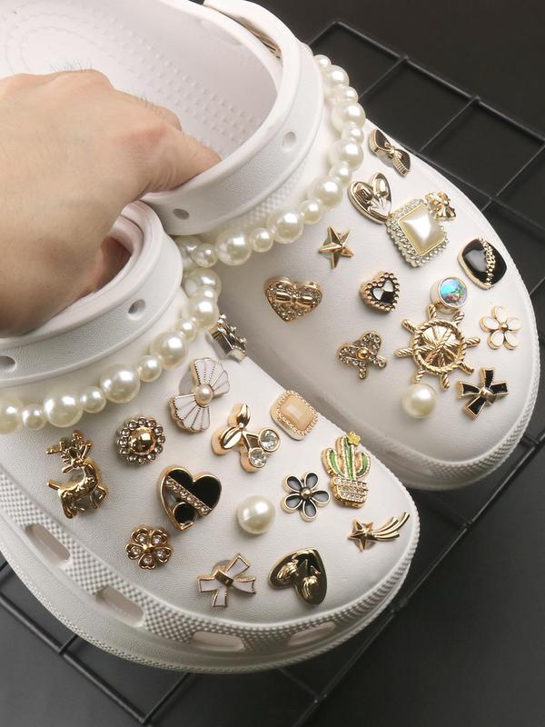 Women's Rhinestone Clogs Decoration, Colorful Heart & Flower & Rabbit & Deer & Cactus Shaped Shoes Charms, Cute Faux Pearl Decorated DIY Jewelry for Clogs