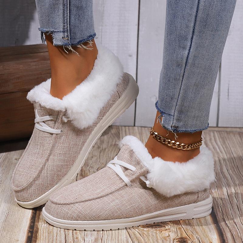 Womens Ultra-Soft Plush Lined Canvas Loafers - Fashionable Solid Colors, Effortless Slip-On, Insulated Winter Warmth, Cozy Low Top Flat Shoes