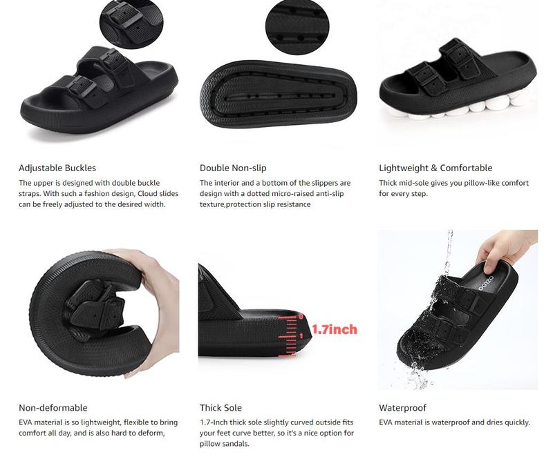 Pillow Slippers ， Cloud Slides Double Buckle Adjustable ， EVA Ultra Cushion Sandals Footwear Girl Women Shoe Comfort