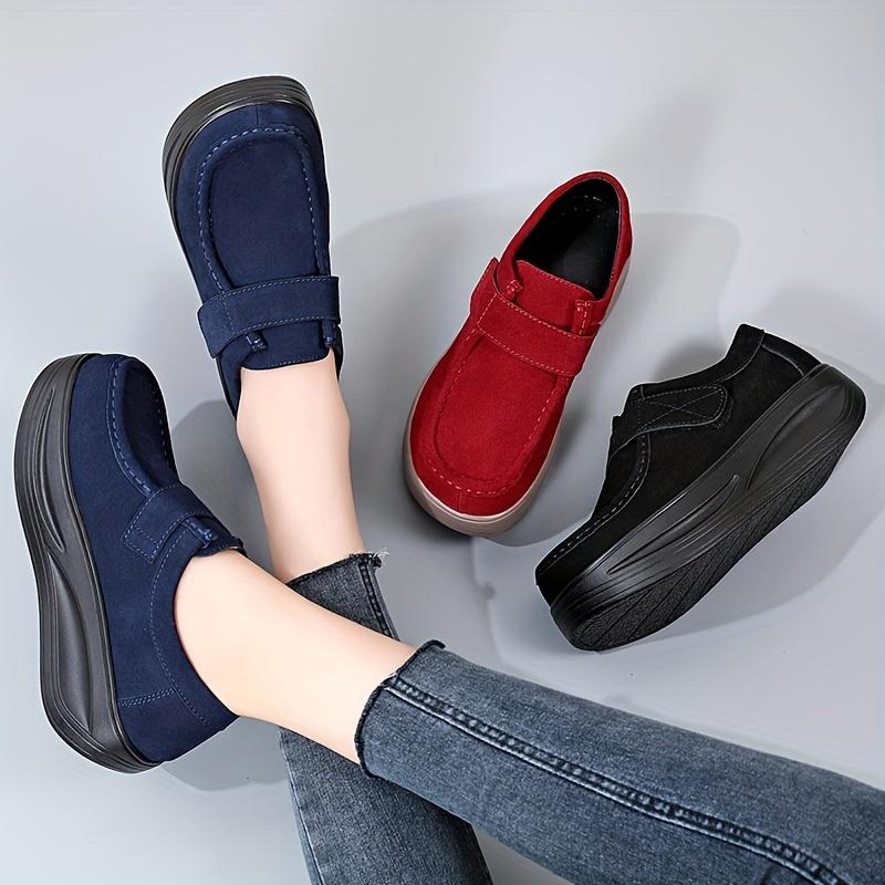 Women's Solid Color Trendy Loafers, Platform Soft Sole Walking Slip On Shoes, Comfort Round Toe Daily Footwear