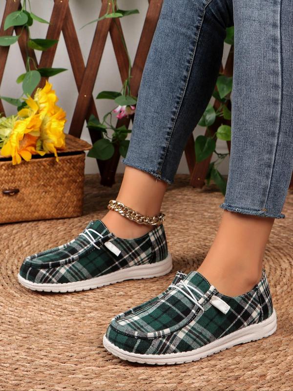 Women's Fashionable Plaid Pattern Design Slip-on Shoes, Casual Comfortable Versatile Flat Shoes for Women Daily Wear, Spring New Trendy Shoes