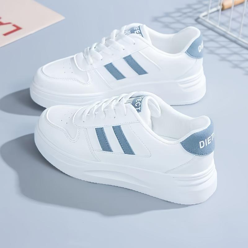 Women's Colorblock Trendy Sneakers, Lace Up Soft Sole Platform Skate Shoes, Low-top Walking White Shoes plus size