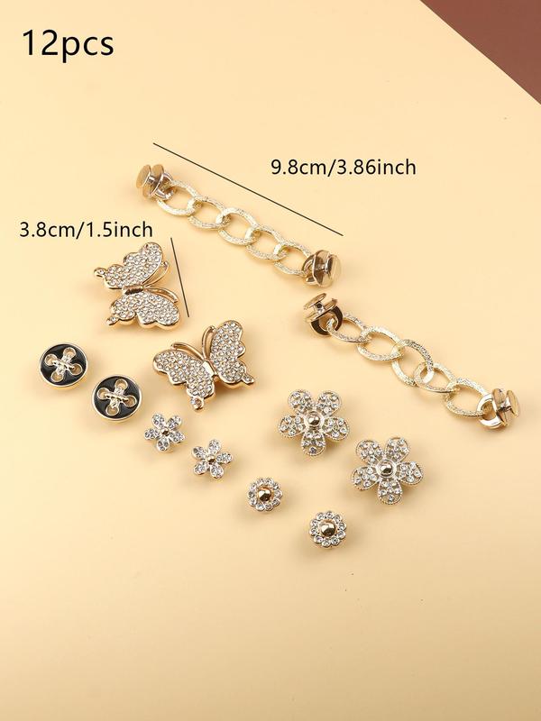 Rhinestone Decorated Shoes Charms, Including Flowers & Butterfly & Chain Design, Women's Fashionable Shoes Decorations Jewelry for Clogs, Trendy Shoes Decorations Accessories for Clogs