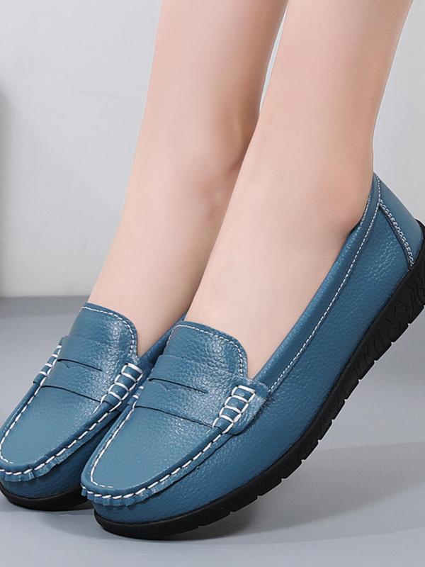 Solid Color Classic Slip on Loafers, Women's Casual Comfortable Flat Shoes for Daily Wear, Female All-match Round Toe Shoes for Daily Wear