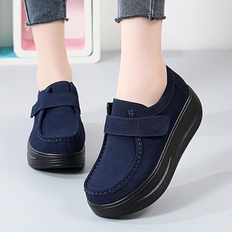 Women's Solid Color Trendy Loafers, Platform Soft Sole Walking Slip On Shoes, Comfort Round Toe Daily Footwear