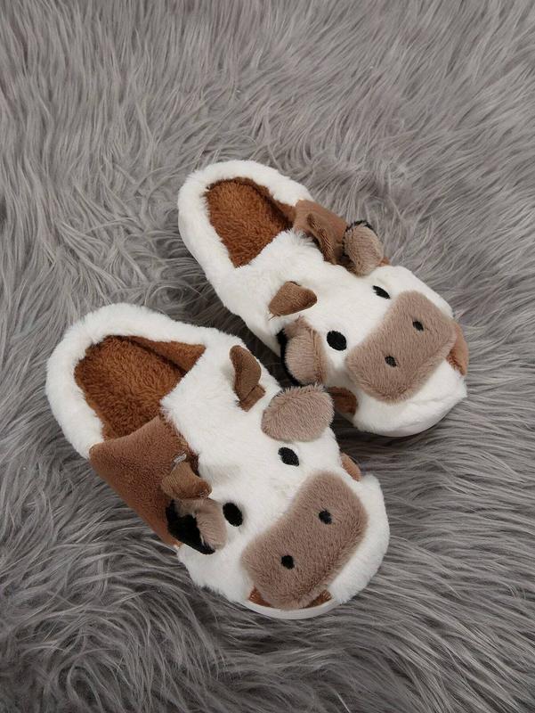 Cozy Cotton Cow Slippers for Women Winter Indoor Outdoor Slippers for Women Cute Animal Bedroom Shoes