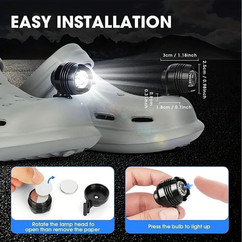 Portable Shoes Light with 3 Lighting Modes, 2 Counts Waterproof Light Up Charm Accessories for Crocs, Multi-application Flashlights for Shoes