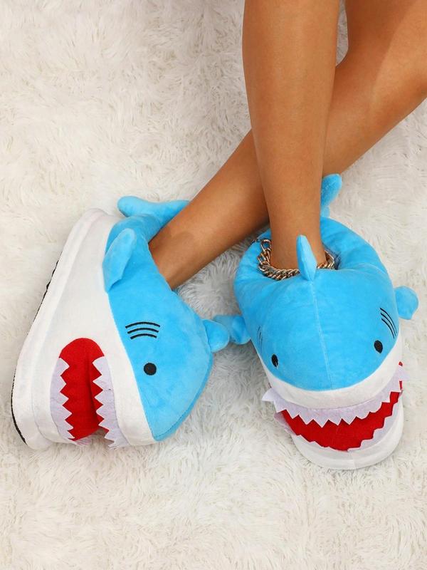 Women's Cute Cartoon Shark Design Plush Slippers, Casual Soft Comfortable Home Slippers, Warm Slippers for Indoor & Outdoor Use for Fall & Winter