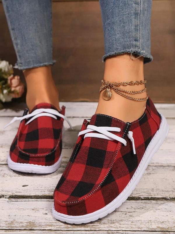 Women's Plaid Pattern Lace Up Low Top Sneakers, Casual Comfortable Sports Shoes for Daily Wear, Female All-match Round Toe Shoes for Fall & Winter