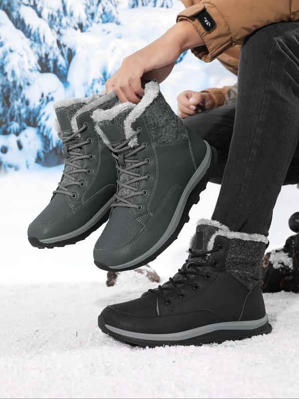 Men's Lace Up Thermal Lined Skiing Shoes, Casual Sporty Non-slip Warm Snow Boots for Outdoor Activities, Male All-match Sports Shoes for Fall & Winter