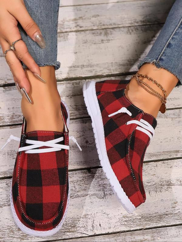 Women's Plaid Pattern Lace Up Low Top Sneakers, Casual Comfortable Sports Shoes for Daily Wear, Female All-match Round Toe Shoes for Fall & Winter