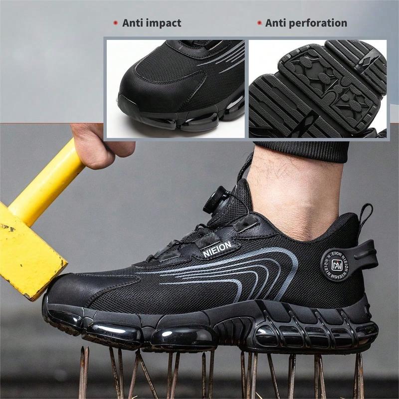 Men's Rotating Button Safety Boots With Steel Toe Cap, Puncture Resistant, Crushproof And Pressure-Resistant Work Boots