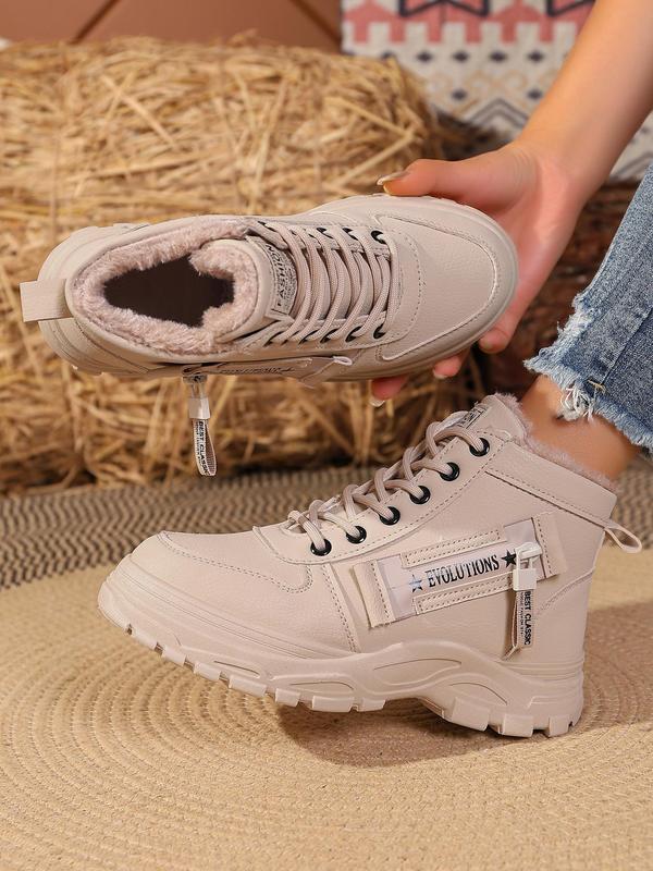 Women's Fashionable Lace Up Front Platform Ankle Boots, Casual Comfortable Warm Boots for Fall & Winter, Female All-match Trendy Shoes for Daily Wear