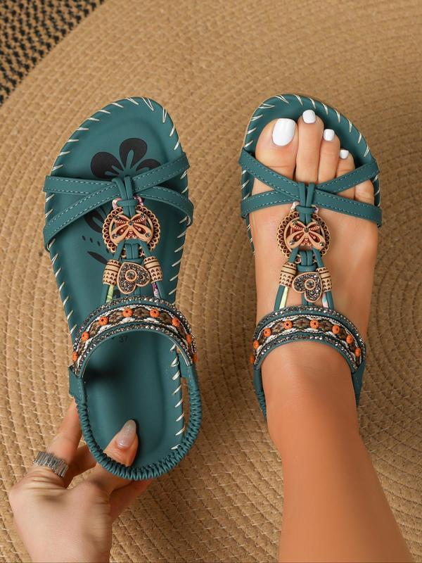 Women's Boho Casual Ethnic Style Slip on Flat Sandals Back To School, 2024 New Style Trendy Open Toe Sandals for Women and Girls, Fashionable Sandals for Summer Beach Vacation Birthday Gifts