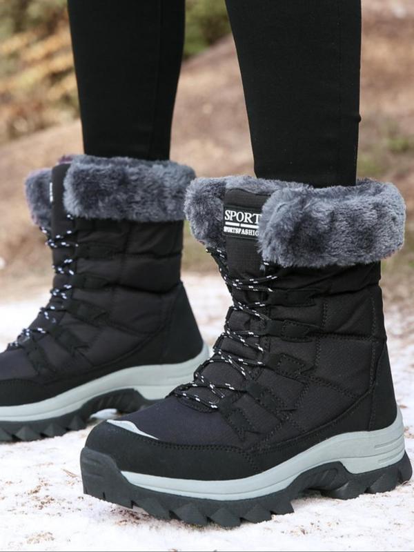 Women's Fashionable Lace Up Snow Boots, Casual Warm Ankle Boots for Winter, Female All-match Trendy Shoes for Daily Wear