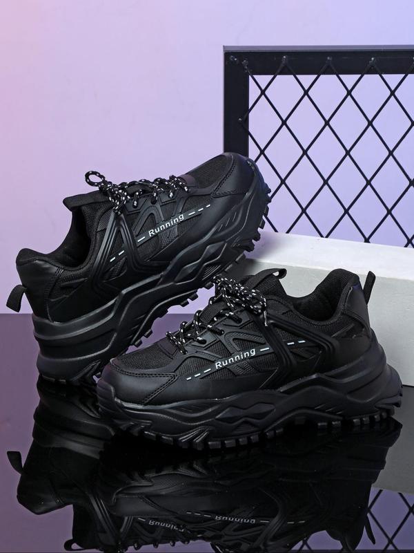 Men's Fashionable Solid Color Lace Up Low Top Sneakers, Casual Comfortable Breathable Sports Running Shoes, Male All-match Round Toe Chunky Sneakers for Daily Wear