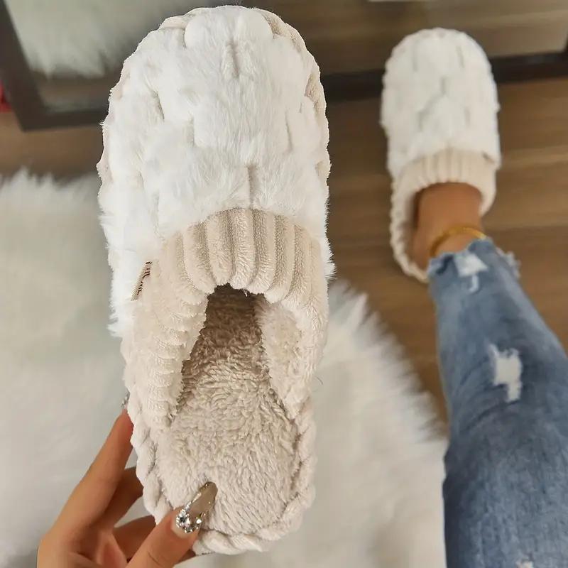 Women's simple plaid plush slippers, casual soft and comfortable home slippers, autumn and winter indoor and outdoor warm slippers, soft and fluffy slippers