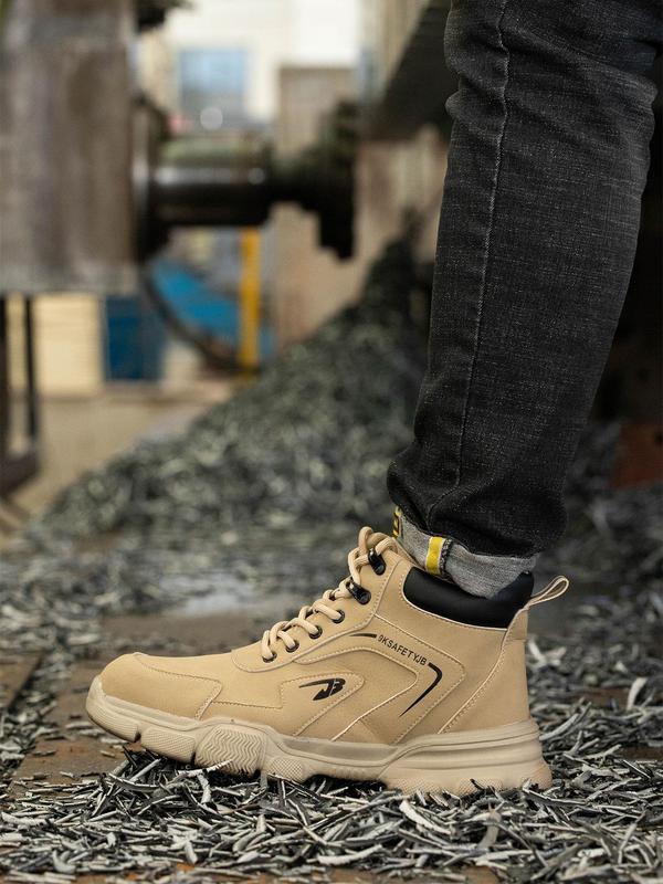 Men's Letter Print Lace Up High Top Work Shoes, Casual Comfortable Non-slip Safety Shoes for Outdoor Construction, Fashionable Shoes for Daily Wear