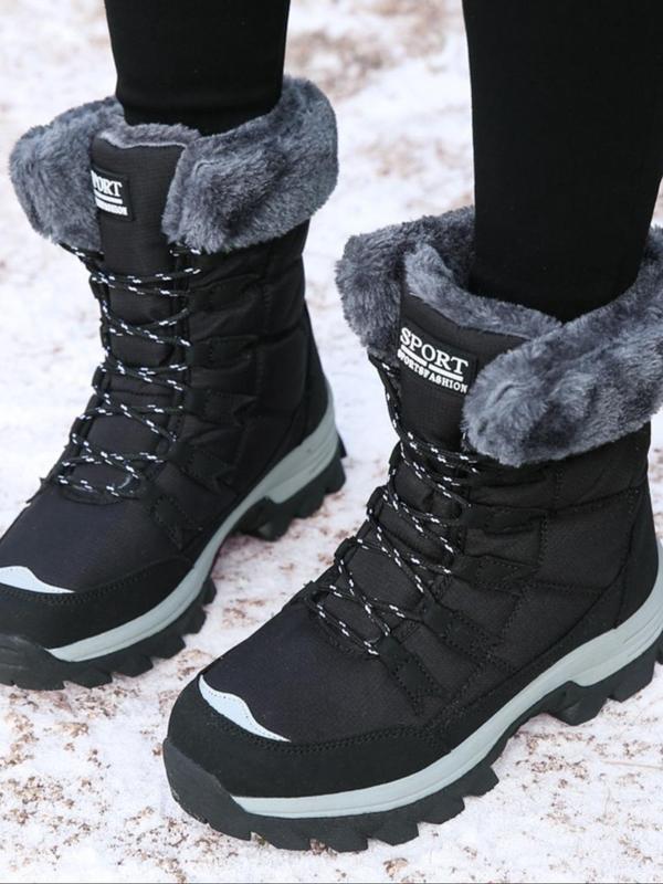 Women's Fashionable Lace Up Snow Boots, Casual Warm Ankle Boots for Winter, Female All-match Trendy Shoes for Daily Wear