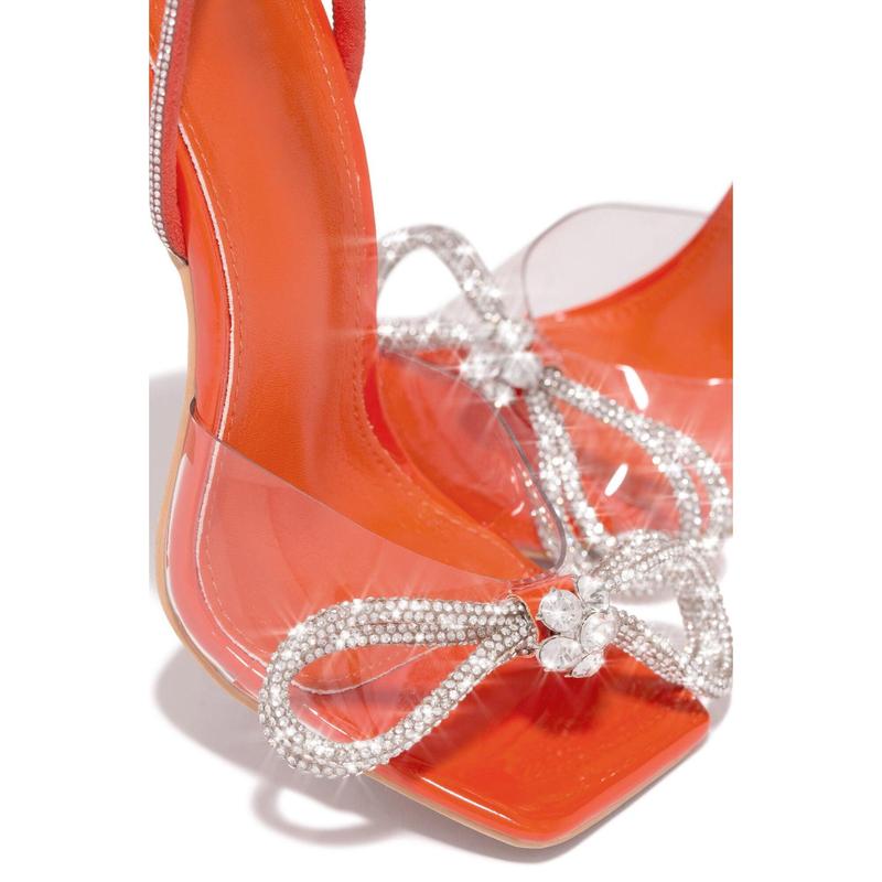 Amaria Embellished Bow Strap High Heels - Orange